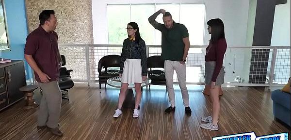  Stepdaddies takes their stepdaughters into a hot group sex
